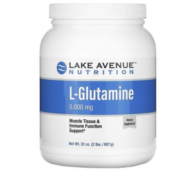 Lake Avenue Nutrition, L-глютамін у порошку, без смакових добавок, 5000 мг, 907 г (32 унції)