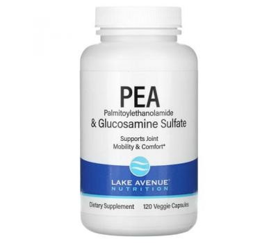 Lake Avenue Nutrition, ПЕА (пальмітоїлетаноламід) і сульфат глюкозаміну, 120 рослинних капсул