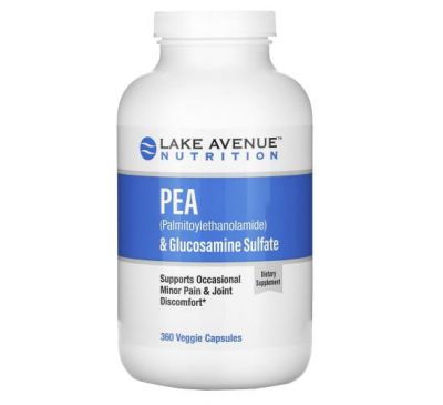 Lake Avenue Nutrition, ПЕА (пальмітоїлетаноламід) і сульфат глюкозаміну, 360 рослинних капсул