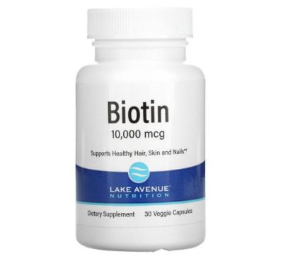 Lake Avenue Nutrition, Биотин, 10 000 мкг, 30 растительных капсул