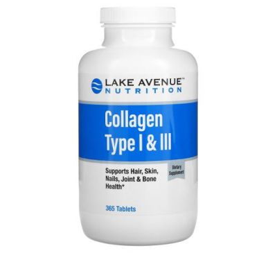 Lake Avenue Nutrition, гидролизованный коллаген 1 и 3 типов, 1000 мг, 365 таблеток