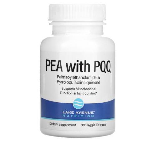 Lake Avenue Nutrition, пальмітоїлетаноламід 600 мг, піролохінолінхінон 20 мг, 30 рослинних капсул