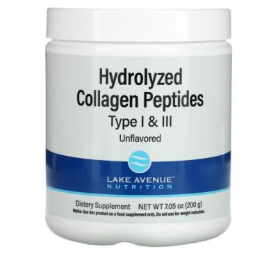 Lake Avenue Nutrition, пептиди гідролізованого колагену типів I і III, без смакових добавок, 200 г (7,05 унції)