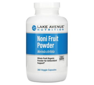 Lake Avenue Nutrition, порошок із плодів ноні, органічний порошок із цілих плодів, 360 рослинних капсул