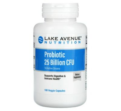 Lake Avenue Nutrition, пробіотики, 10 активних штамів, 25 млрд КУО, 180 рослинних капсул