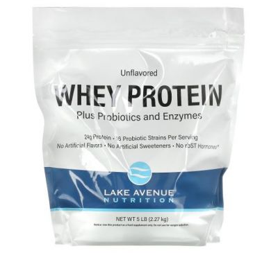 Lake Avenue Nutrition, сироватковий протеїн, пробіотики та ферменти, з нейтральним смаком, 2,27 кг (5 фунтів)