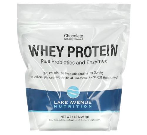 Lake Avenue Nutrition, сироватковий протеїн і пробіотики, шоколад, 2270 г (5 фунтів)