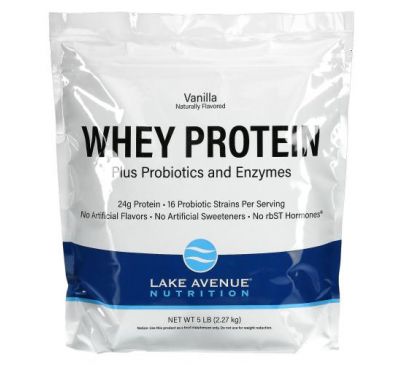 Lake Avenue Nutrition, сироватковий протеїн із пробіотиками, зі смаком ванілі, 2,27 кг (5 фунтів)
