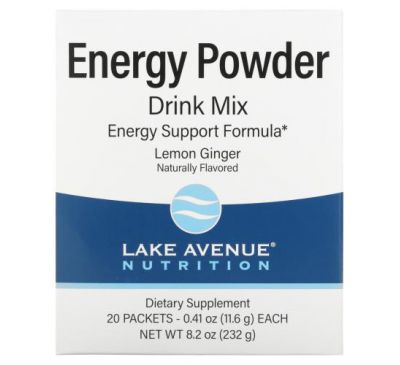 Lake Avenue Nutrition, Энергетическая порошковая смесь для напитков, 20 пакетиков по 11,6 г (0,41 унции)