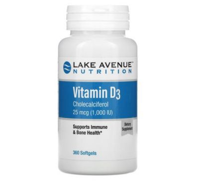 Lake Avenue Nutrition, вітамін D3, 25 мкг (1000 МО), 360 капсул