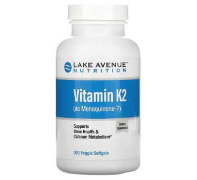 Lake Avenue Nutrition, вітамін K2 (у вигляді менахінону-7), 50 мкг, 360 рослинних капсул