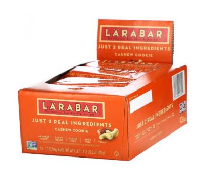 Larabar, The Original Fruit & Nut Food Bar, печенье с кешью, 16 батончиков, 48 г (1,7 унции)