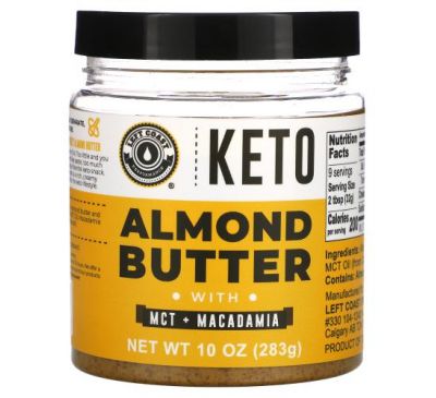 Left Coast Performance, Keto, Almond Butter with MCT + Macadamia, 10 oz (283 g)