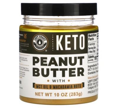 Left Coast Performance, Keto, Peanut Butter with MCT Oil & Macadamia Nuts, 10 oz (283 g)