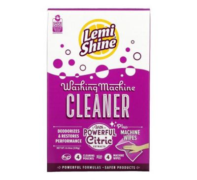 Lemi Shine, Washing Machine Cleaner, Plus Machine Wipes, 4 Cleaning Pouches + 4 Machine Wipes
