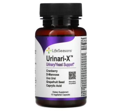 LifeSeasons, Urinari-X, дрожжевая поддержка мочевыводящих путей, 15 вегетарианских капсул