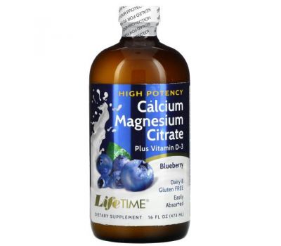 LifeTime Vitamins, цитрат кальция и магния с витамином D3, вкус голубики, 473 мл (16 жидк. унций)