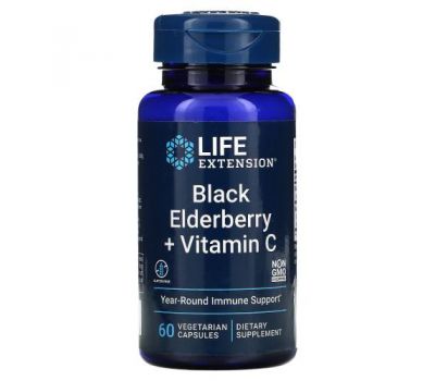 Life Extension, Black Elderberry + Vitamin C, 60 Vegetarian Capsules