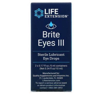Life Extension, Brite Eyes III, глазые капли, 2 флакона, 5 мл (0,17 жидк. унции) каждый