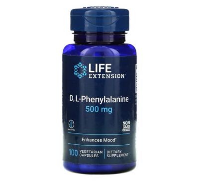 Life Extension, D, L-фенилаланин, 500 мг, 100 вегетарианских капсул
