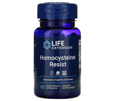 Life Extension, Homocysteine Resist, добавка для підтримання рівня гомоцистеїну, 60 вегетаріанських капсул