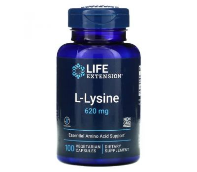 Life Extension, L-лізин, 620 мг, 100 вегетаріанських капсул
