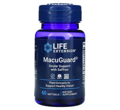 Life Extension, MacuGuard, добавка для здоров’я зору з шафраном, 60 капсул