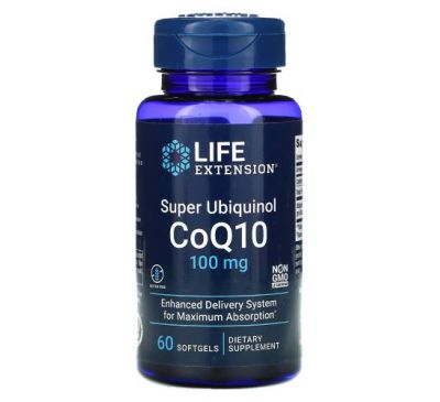 Life Extension, Super Ubiquinol CoQ10 with Enhanced Mitochondrial Support, 100 мг, 60 мягких желатиновых капсул