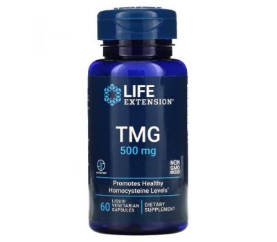 Life Extension, TMG, 500 мг, 60 вегетаріанських капсул з рідиною
