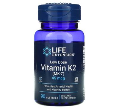 Life Extension, низькодозований вітамін К2 (МК-7), 45 мкг, 90 капсул