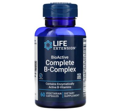 Life Extension, повний комплекс біоактивних вітамінів групи B, 60 вегетаріанських капсул