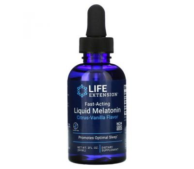 Life Extension, рідкий мелатонін швидкої дії, цитрусово-ванільний смак, 59 мл (2 унції)