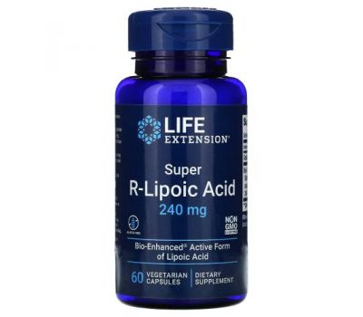 Life Extension, супер-R-ліпоєва кислота, 240 мг, 60 вегетаріанських капсул