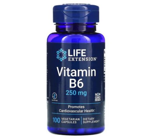 Life Extension, вітамін B6, 250 мг, 100 вегетаріанських капсул
