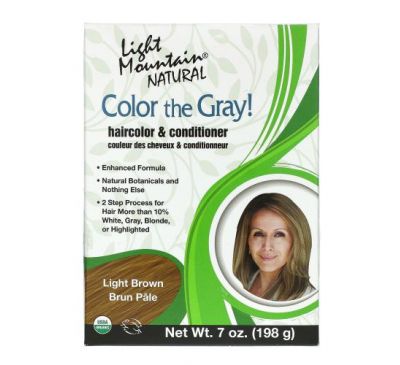 Light Mountain, Color the Gray! Natural Hair Color & Conditioner, Light Brown, 7 oz (198 g)