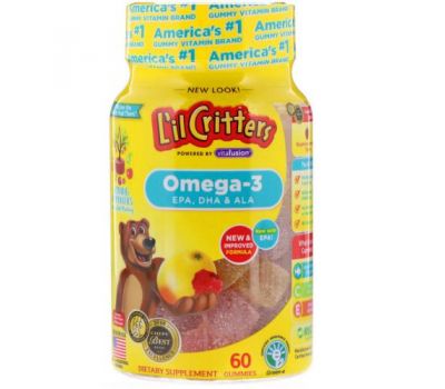 L'il Critters, омега-3, зі смаком малини та лимонаду, 60 жувальних таблеток