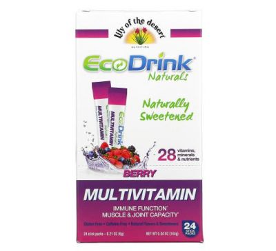 Lily of the Desert, EcoDrink Naturals, Multivitamin Drink Mix, Berry, 24 Stick Packs, 0.21 oz (6 g) Each