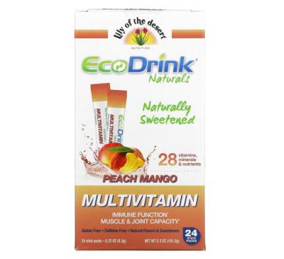 Lily of the Desert, EcoDrink Naturals, мультивитаминная смесь для напитков, персик и манго, 24 пакетика в стиках по 6,3 г (0,22 унции)