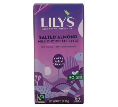 Lily's Sweets, 40% Cocoa Milk Chocolate Style, Salted Almond, 3 oz (85 g)