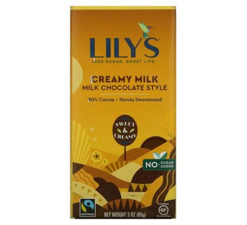 Lily's Sweets, 40% Cocoa Milk Chocolate Style Bar, Creamy Milk, 3 oz (85 g)