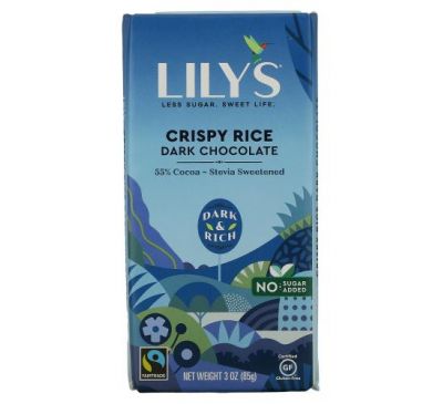 Lily's Sweets, 55% Cocoa Dark Chocolate Bar, Crispy Rice, 3 oz (85 g)