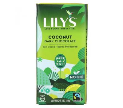 Lily's Sweets, Темный шоколад, кокос, 85 г (3 унции)