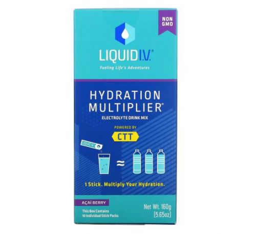 Liquid I.V., Hydration Multiplier, Electrolyte Drink Mix, Acai Berry,  10 Stick Packs, 0.56 oz (16 g) Each