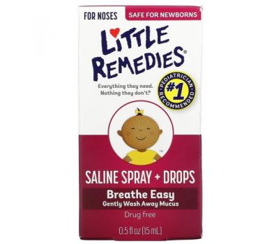 Little Remedies, Saline Spray + Drops, For Noses, 0.5 fl oz (15 ml)