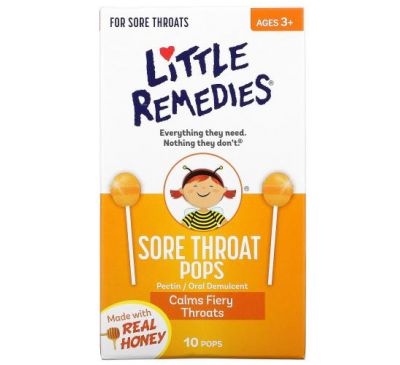 Little Remedies, Леденцы от боли в горле, со вкусом натурального меда, для детей от 3 лет, 10 леденцов
