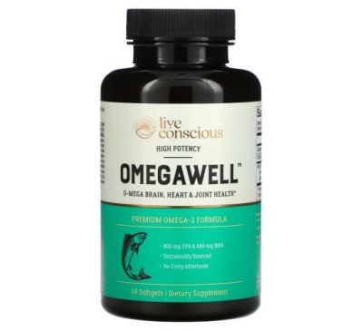 Live Conscious, OmegaWell, High Potency, 60 Softgels