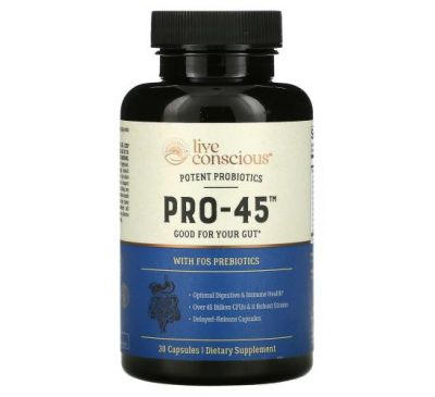 Live Conscious, Pro-45, With FOS Prebiotics, 30 Capsules
