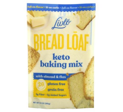 Livlo, Bread Loaf, Keto Baking Mix With Almond & Flax, 9.9 oz (280 g)