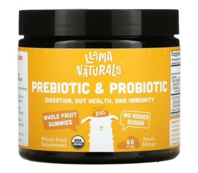 Llama Naturals, Prebiotic & Probiotic Whole Fruit Gummies, Peach Mango, 60 Bites