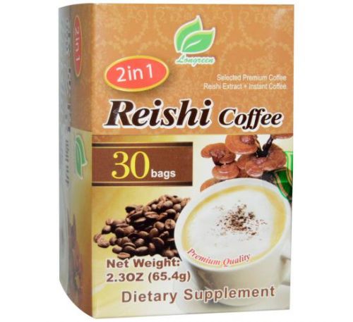 Longreen, 2 in 1 Reishi Coffee, 30 Bags, 2.3 oz (65.4 g) Each